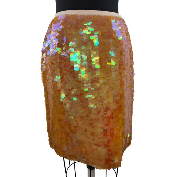 VINTAGE Bloomingdales Iridescent A-Line Mini Skirt Silk Large Sequin Zip Size 4 - Picture 1 of 8